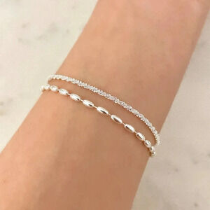 Sterling Silver Double Chain Layer Bracelet Shiny Sequin Dainty Chain Bracelet